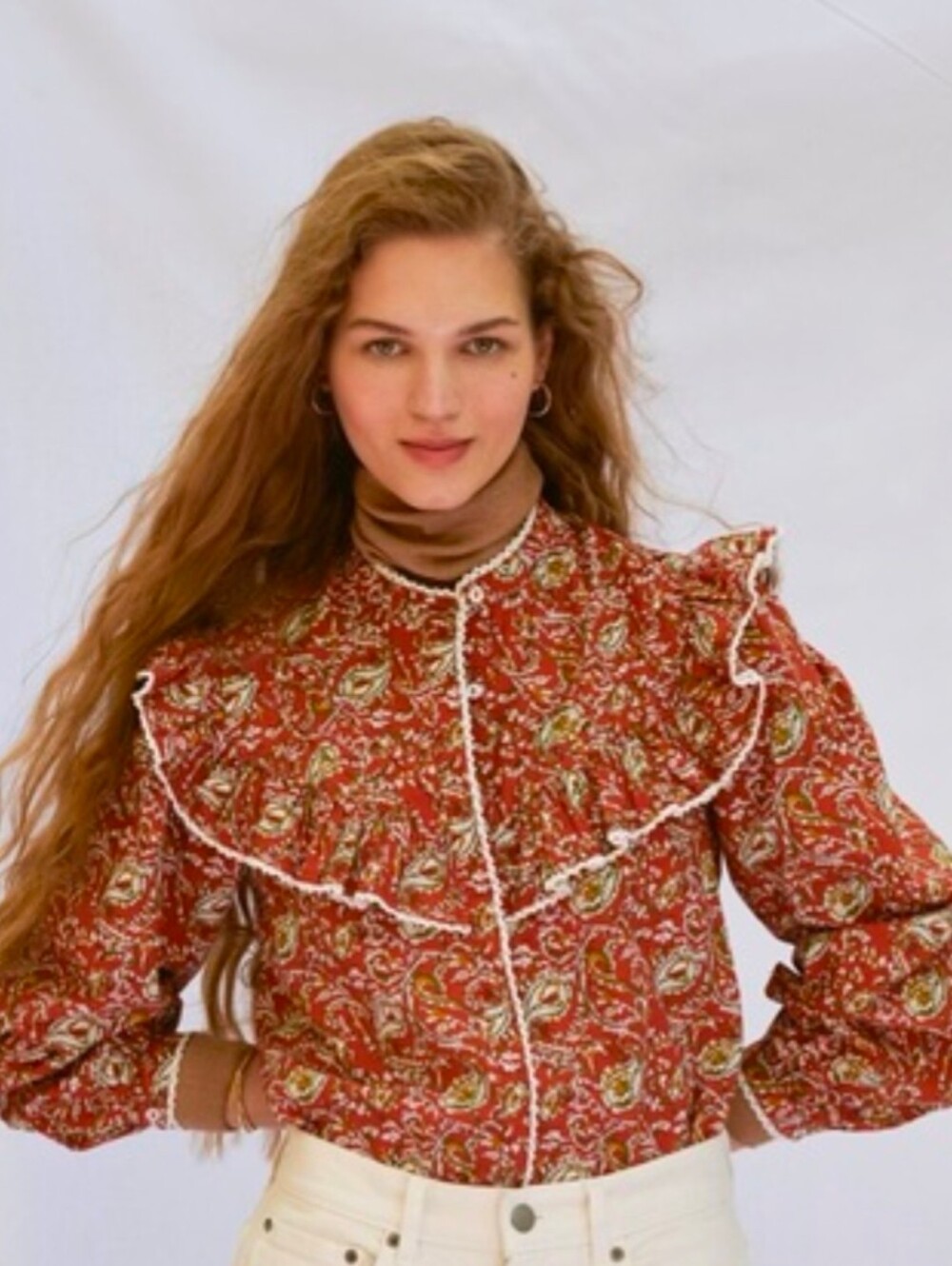 Sonmer Dorothy Terracotta Paisley Ruffle-Trim Blouse